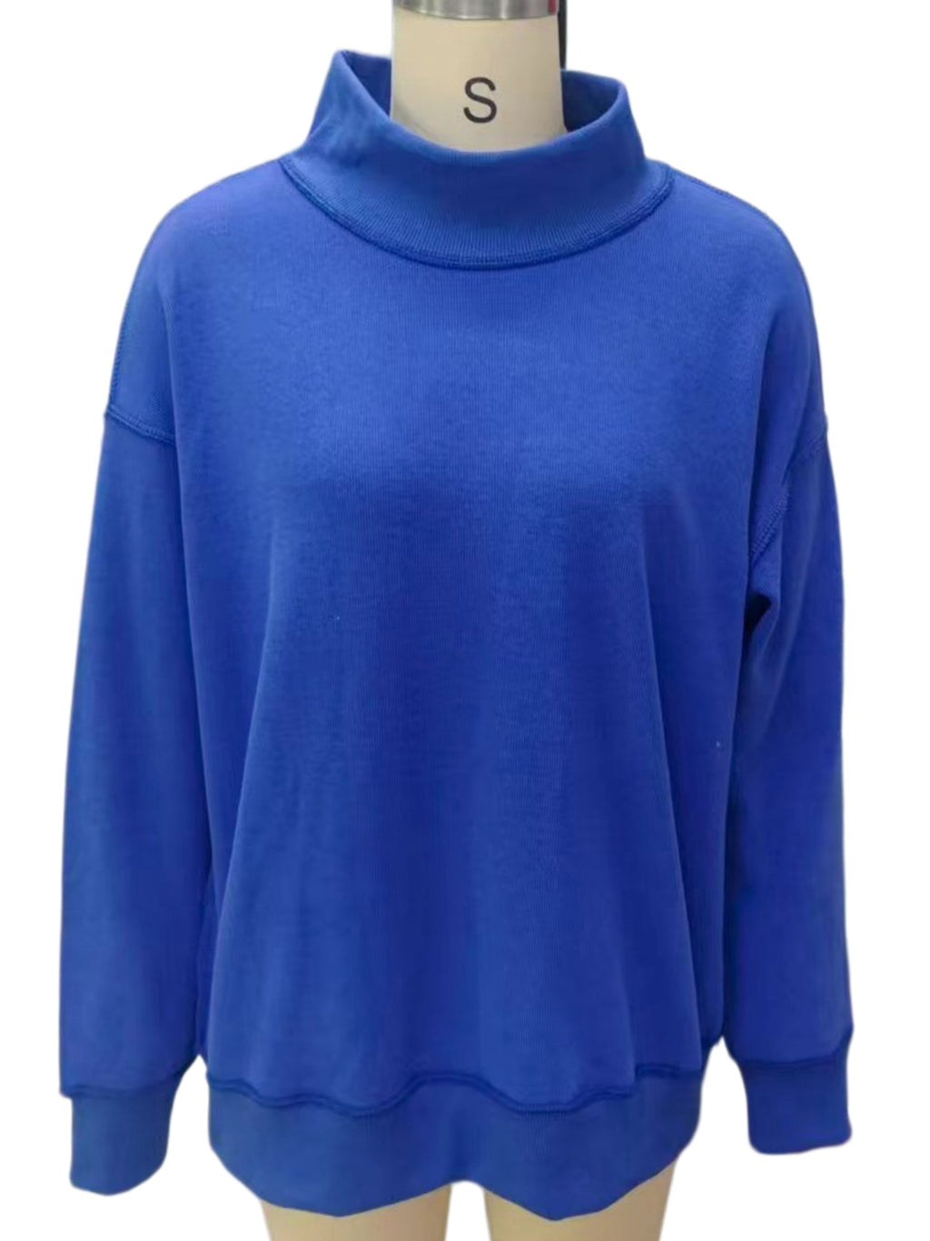 Oversized Balloon Sleeve Mock Neck Sweatshirt - Blue - 1