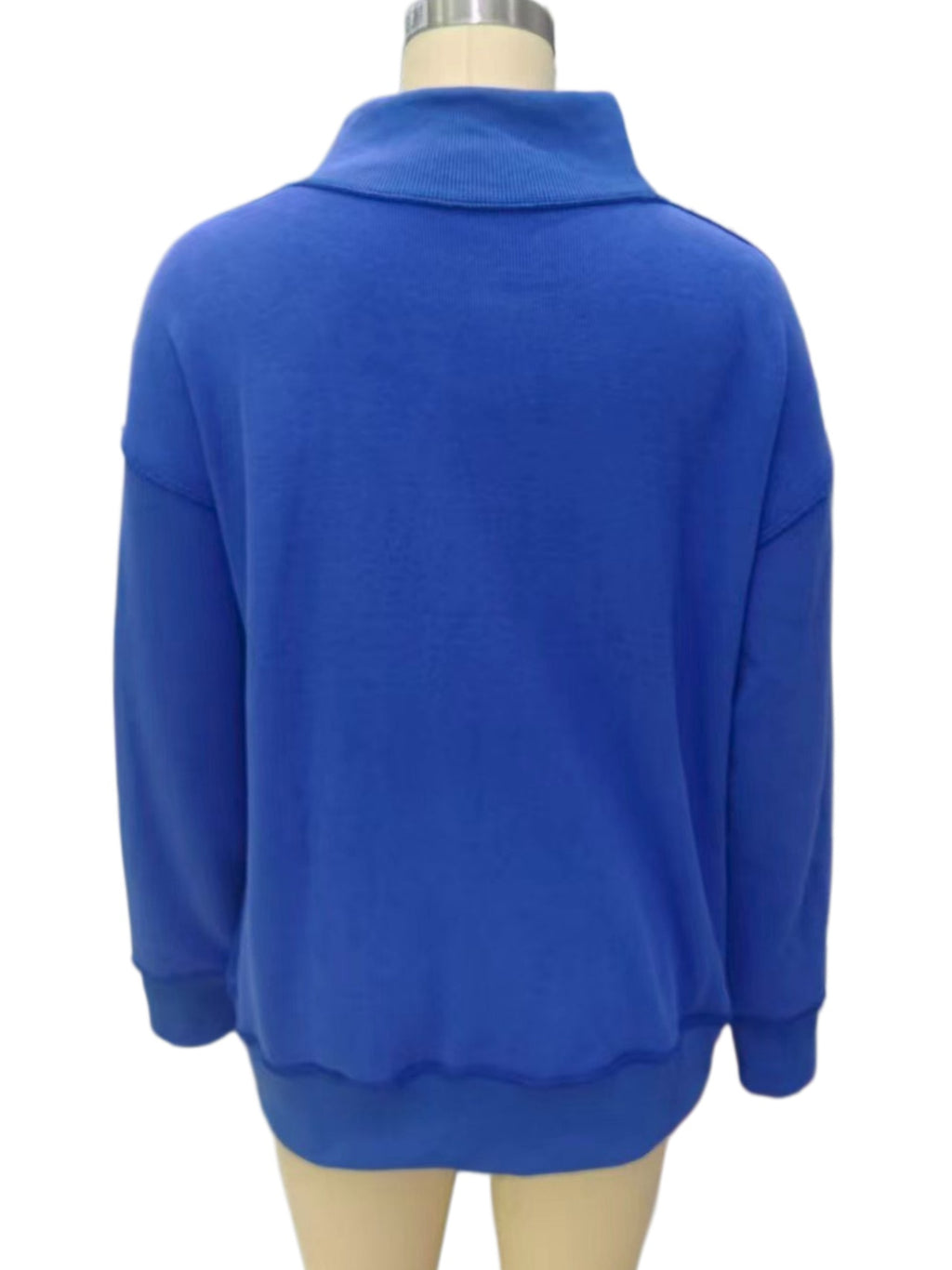 Oversized Balloon Sleeve Mock Neck Sweatshirt - Blue - 2