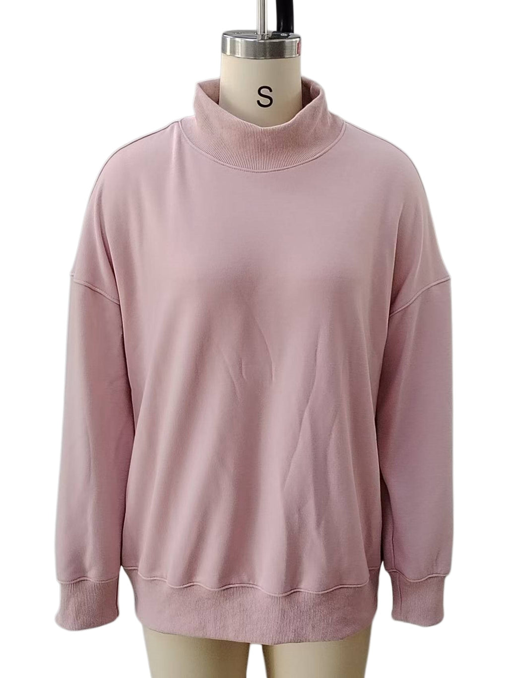 Oversized Balloon Sleeve Mock Neck Sweatshirt - Pink - 1