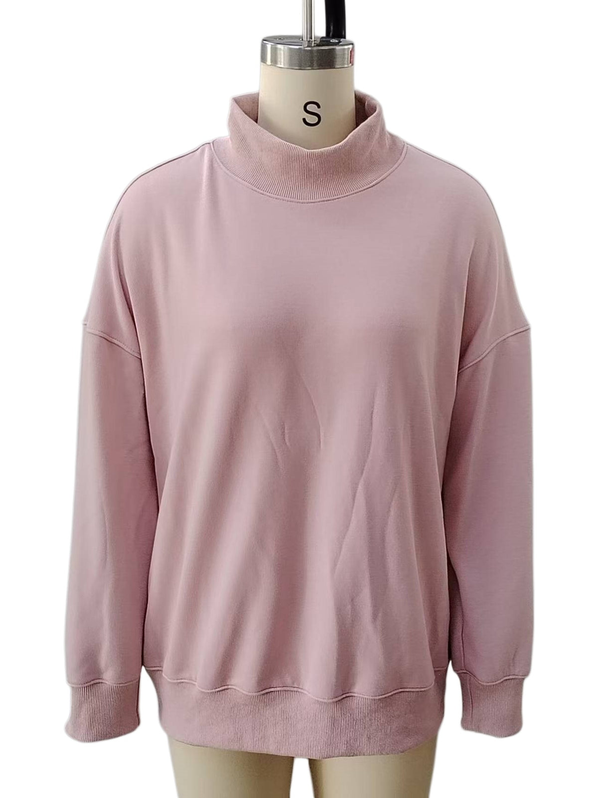 Oversized Balloon Sleeve Mock Neck Sweatshirt - Pink - 1