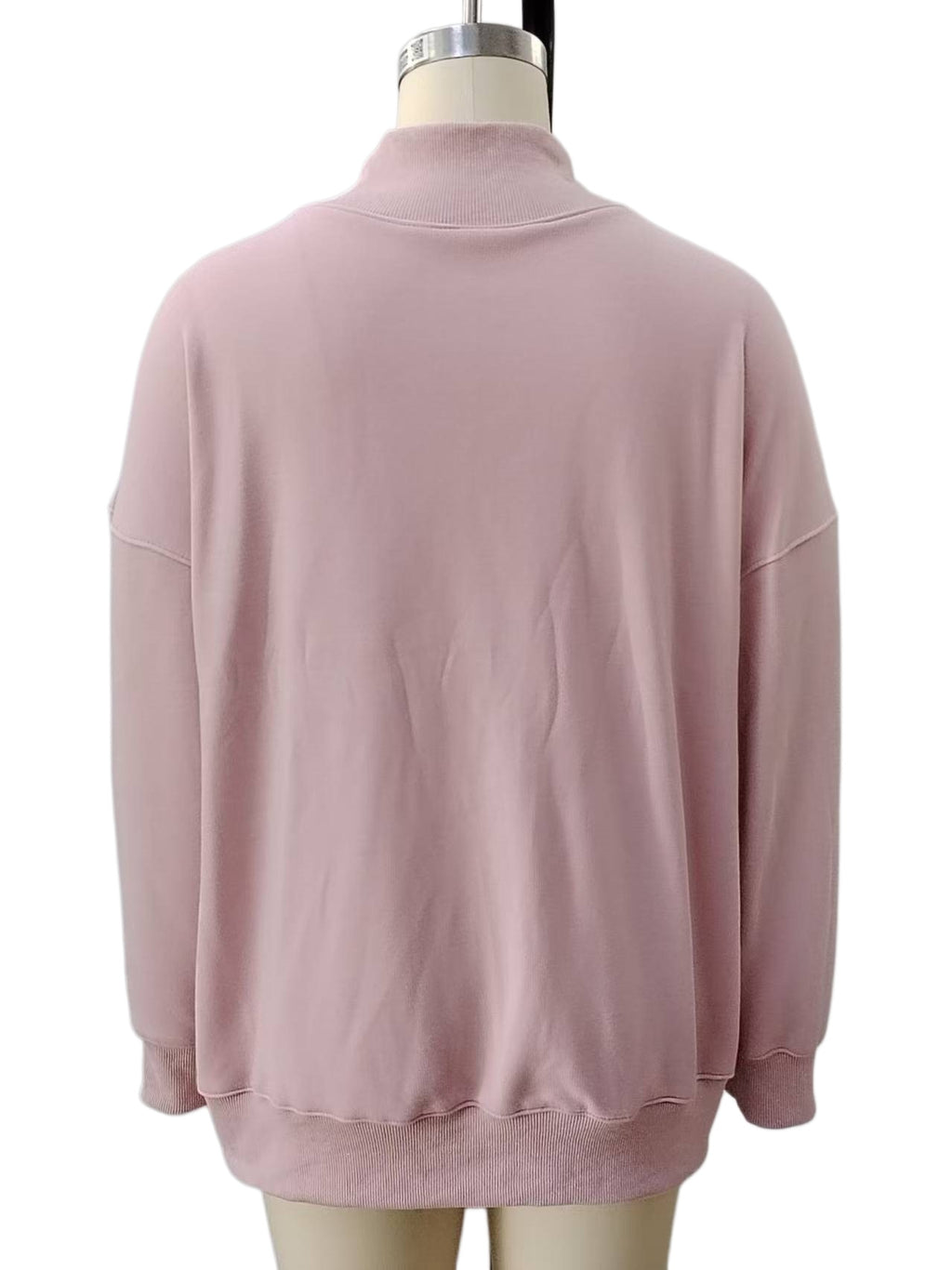 Oversized Balloon Sleeve Mock Neck Sweatshirt - Pink - 2