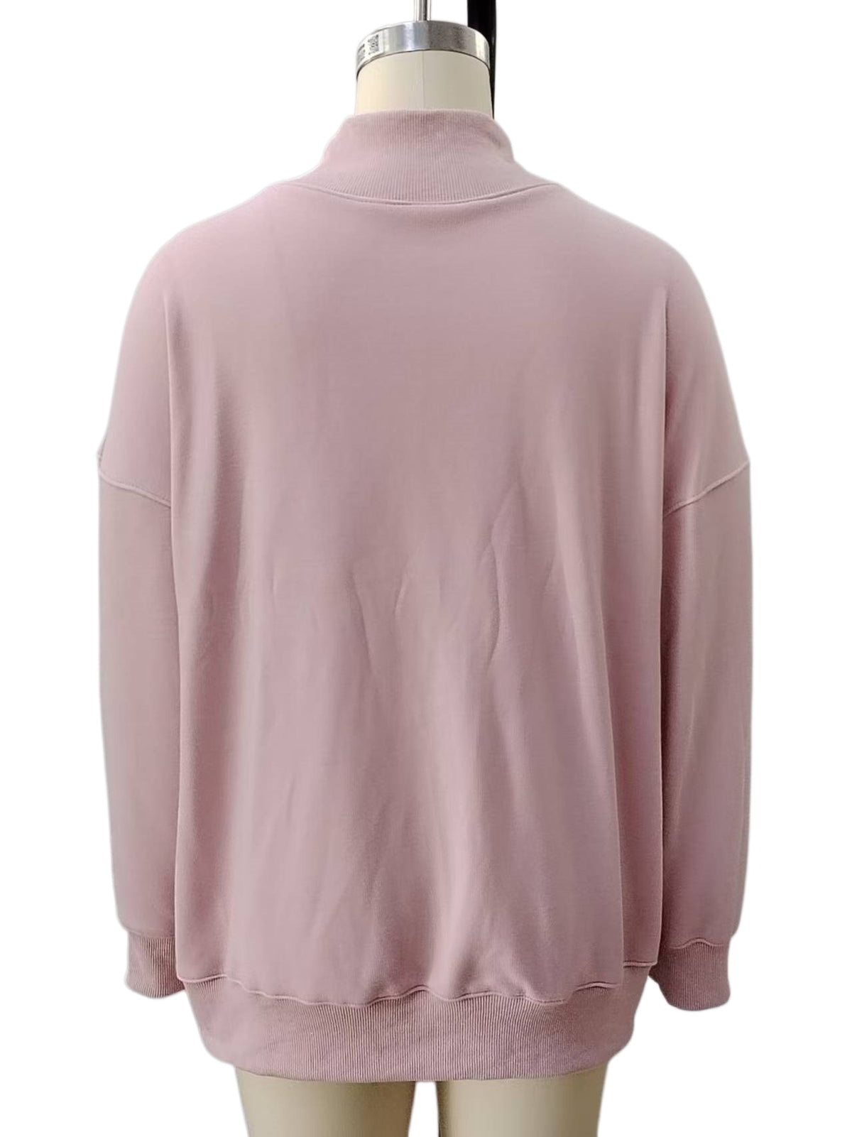 Oversized Balloon Sleeve Mock Neck Sweatshirt - Pink - 2