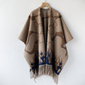 Abstract Flame Pattern Fringe Wrap Scarf Shawl - Coffee