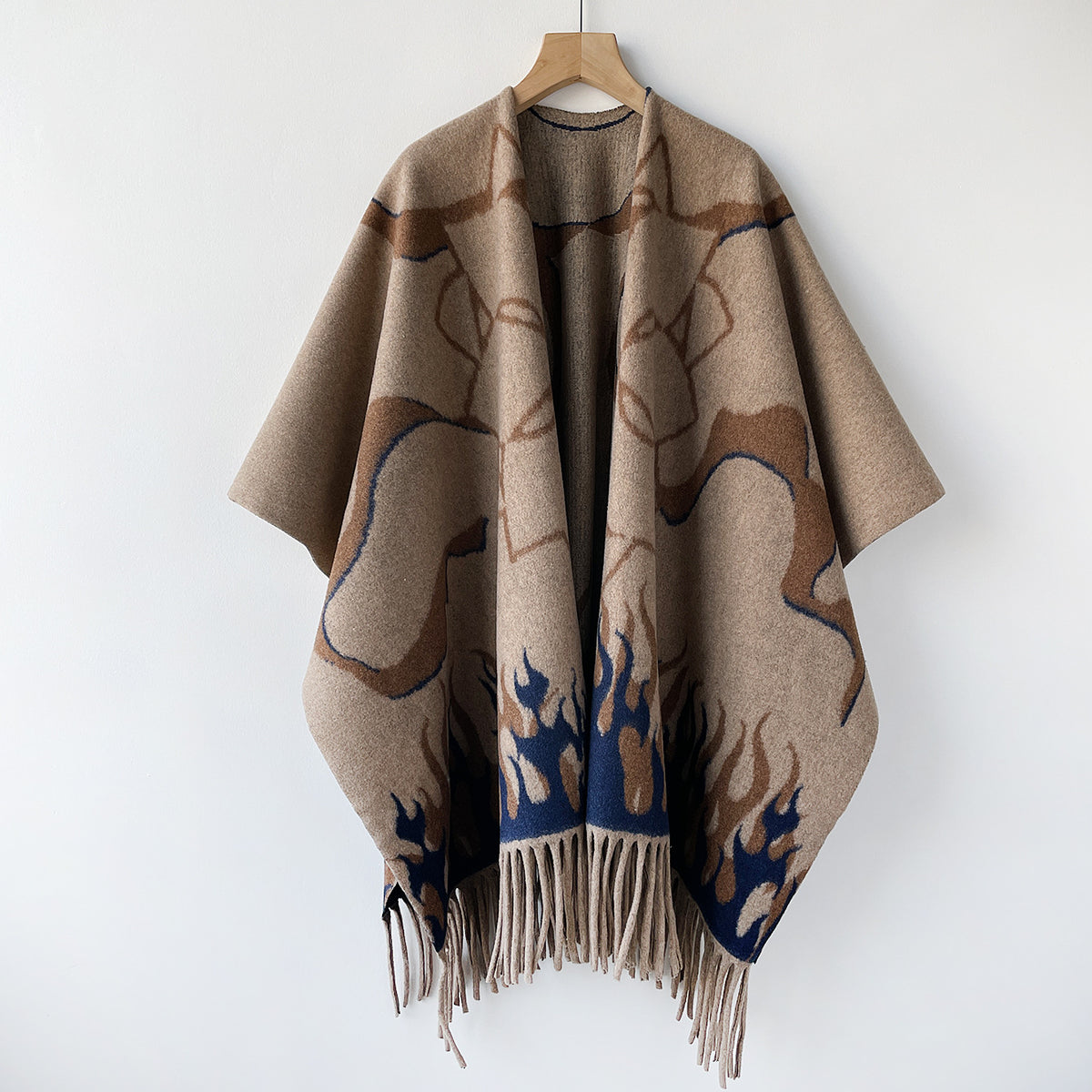 Abstract Flame Pattern Fringe Wrap Scarf Shawl - Coffee