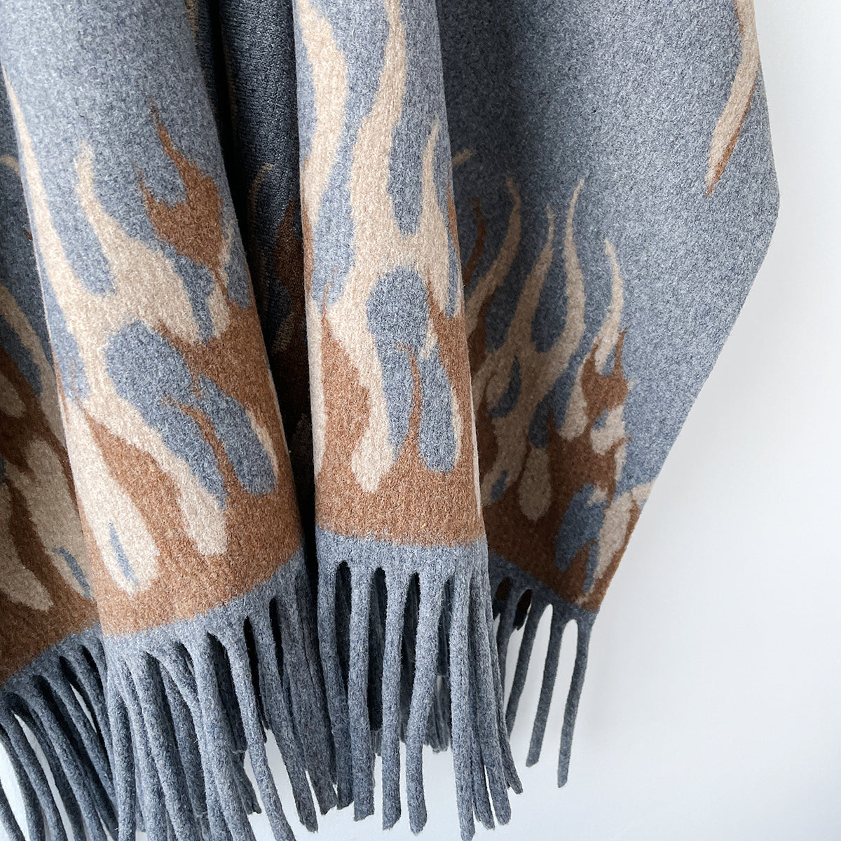 Abstract Flame Pattern Fringe Wrap Scarf Shawl - Dark_Grey - 3