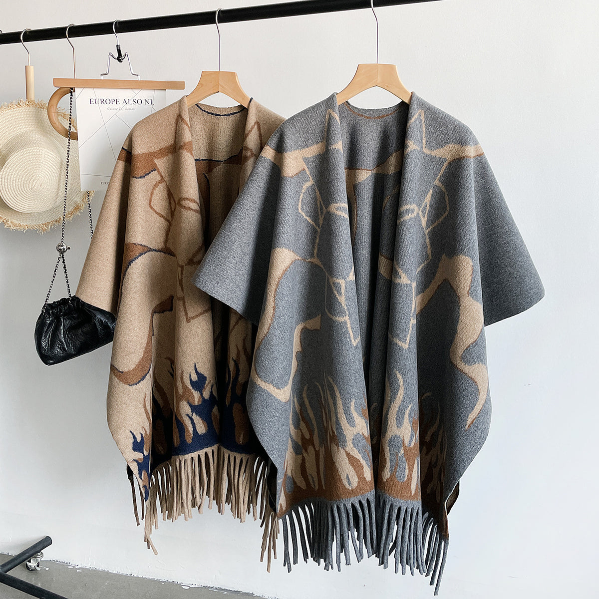 Abstract Flame Pattern Fringe Wrap Scarf Shawl