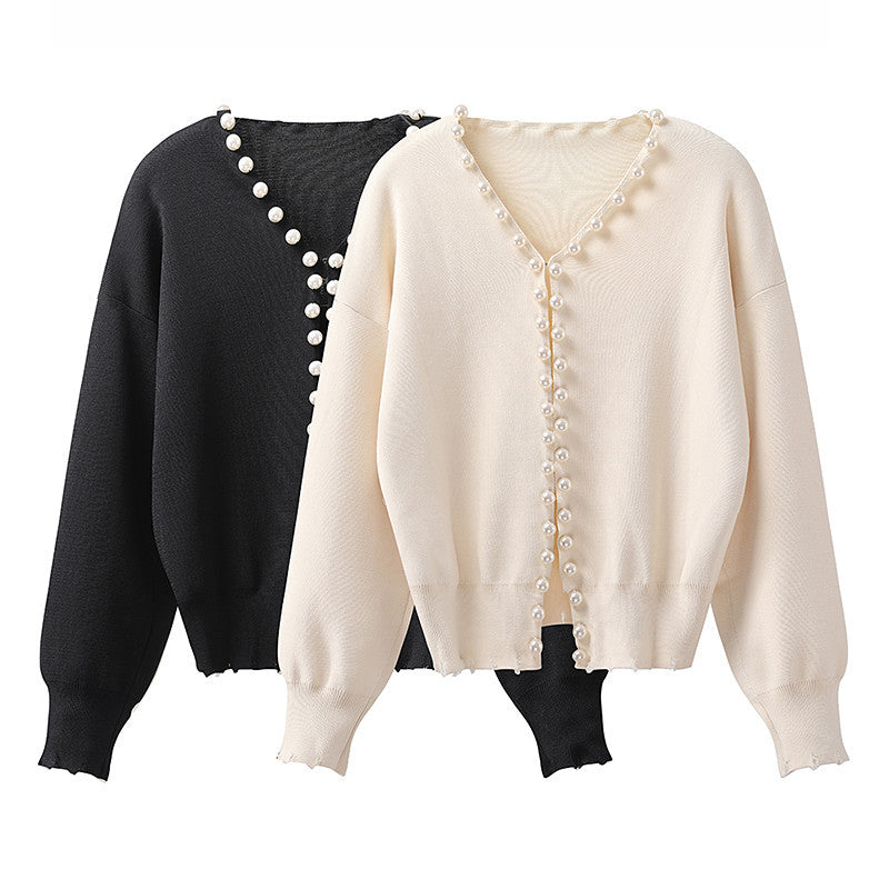 Pearl Trim Cropped Knit Jacket