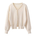 Pearl Trim Cropped Knit Jacket - white