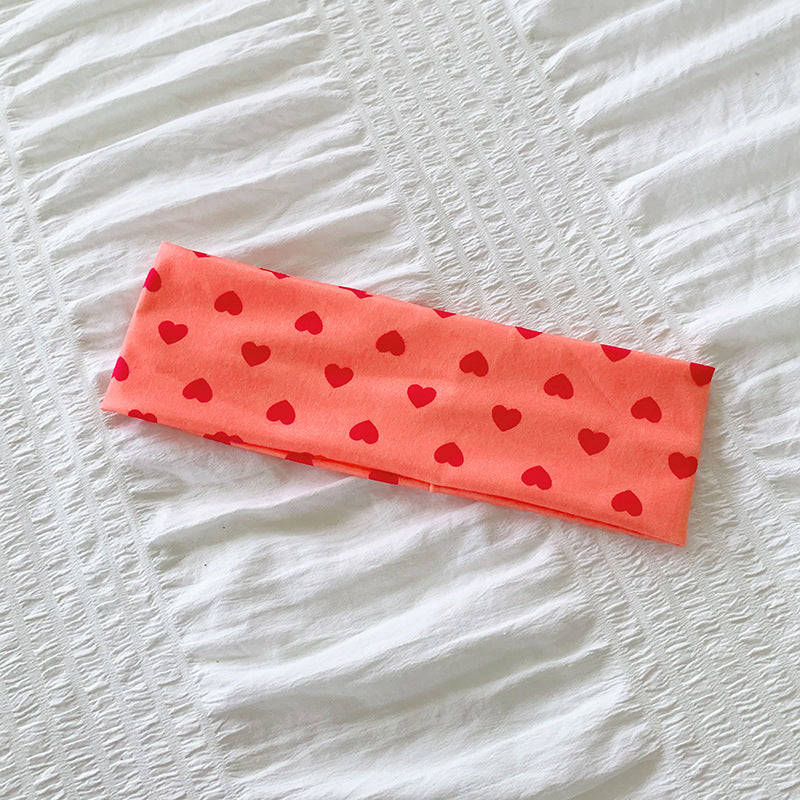 Wide Stretch Headband With Allover Heart Print - Orange