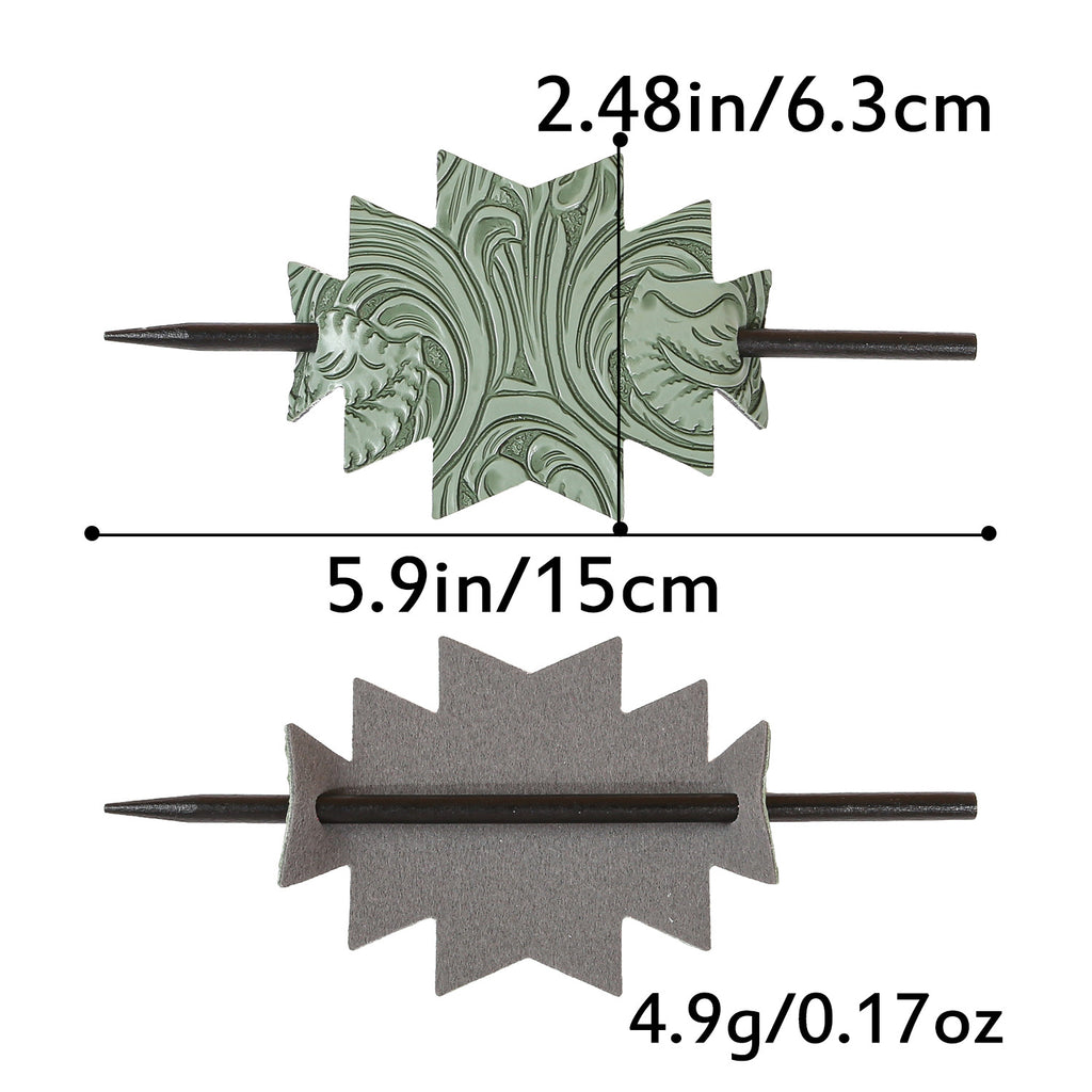 Tooled Floral Leather Hair Barrette With Stick - view 3