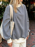 Oversized Pinstripe Mock Neck Sweatshirt - Navyblue