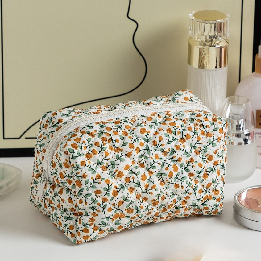 Quilted Boxy Makeup Bag With Zip Closure - NO01
