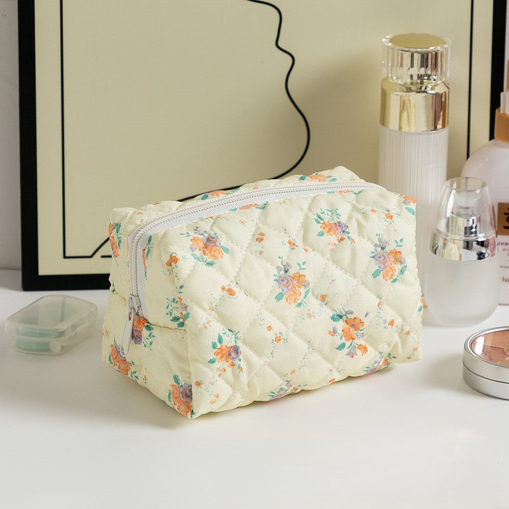 Quilted Boxy Makeup Bag With Zip Closure - NO07