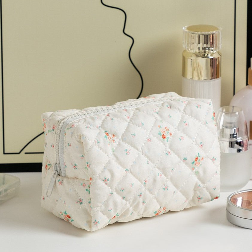 Quilted Boxy Makeup Bag With Zip Closure - NO08