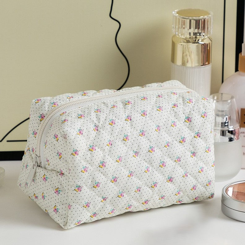 Quilted Boxy Makeup Bag With Zip Closure - NO10