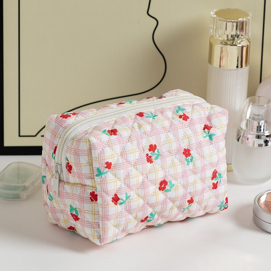 Quilted Boxy Makeup Bag With Zip Closure - NO12