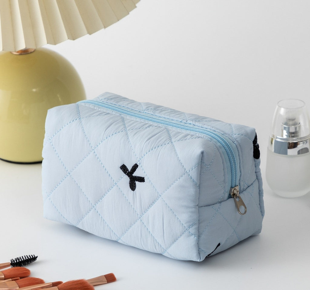 Quilted Boxy Makeup Bag With Zip Closure - NO14