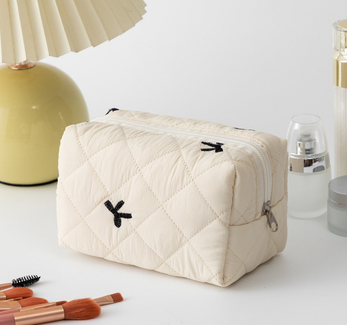 Quilted Boxy Makeup Bag With Zip Closure - NO15