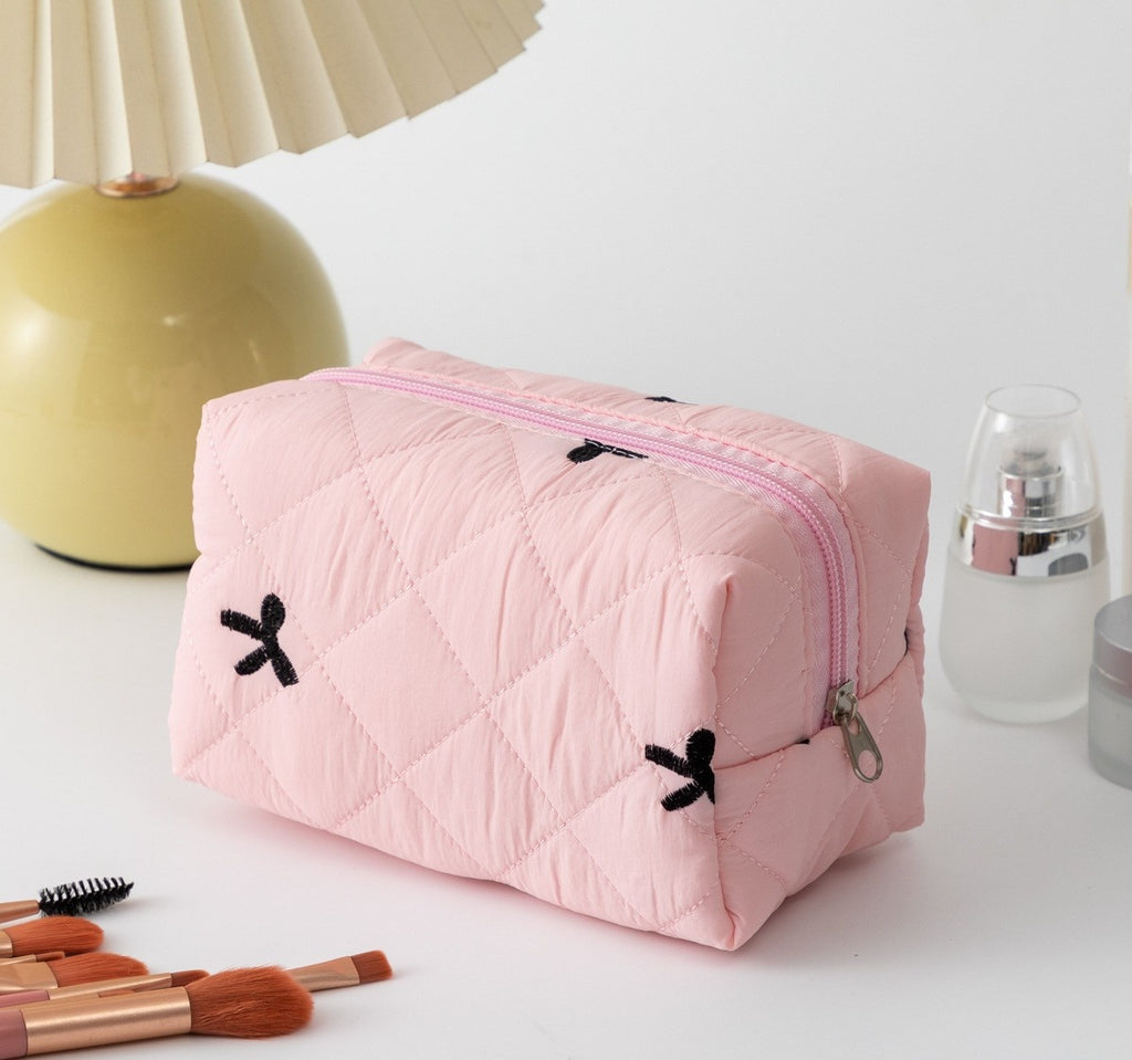 Quilted Boxy Makeup Bag With Zip Closure - NO16