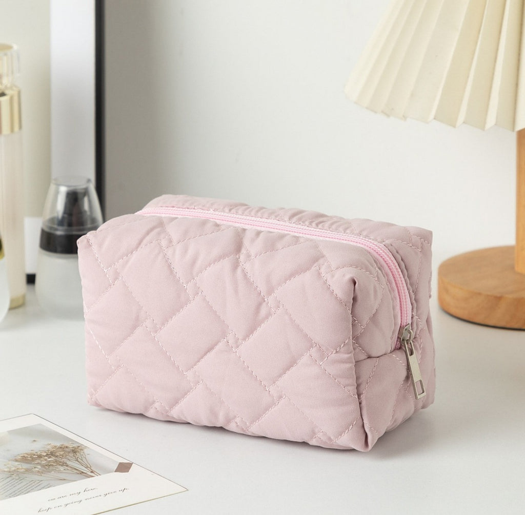 Quilted Boxy Makeup Bag With Zip Closure - NO32