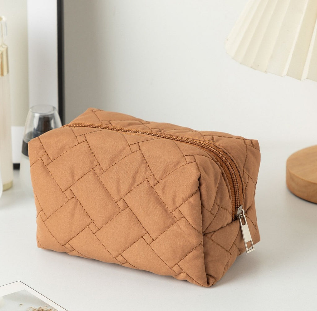 Quilted Boxy Makeup Bag With Zip Closure - NO36