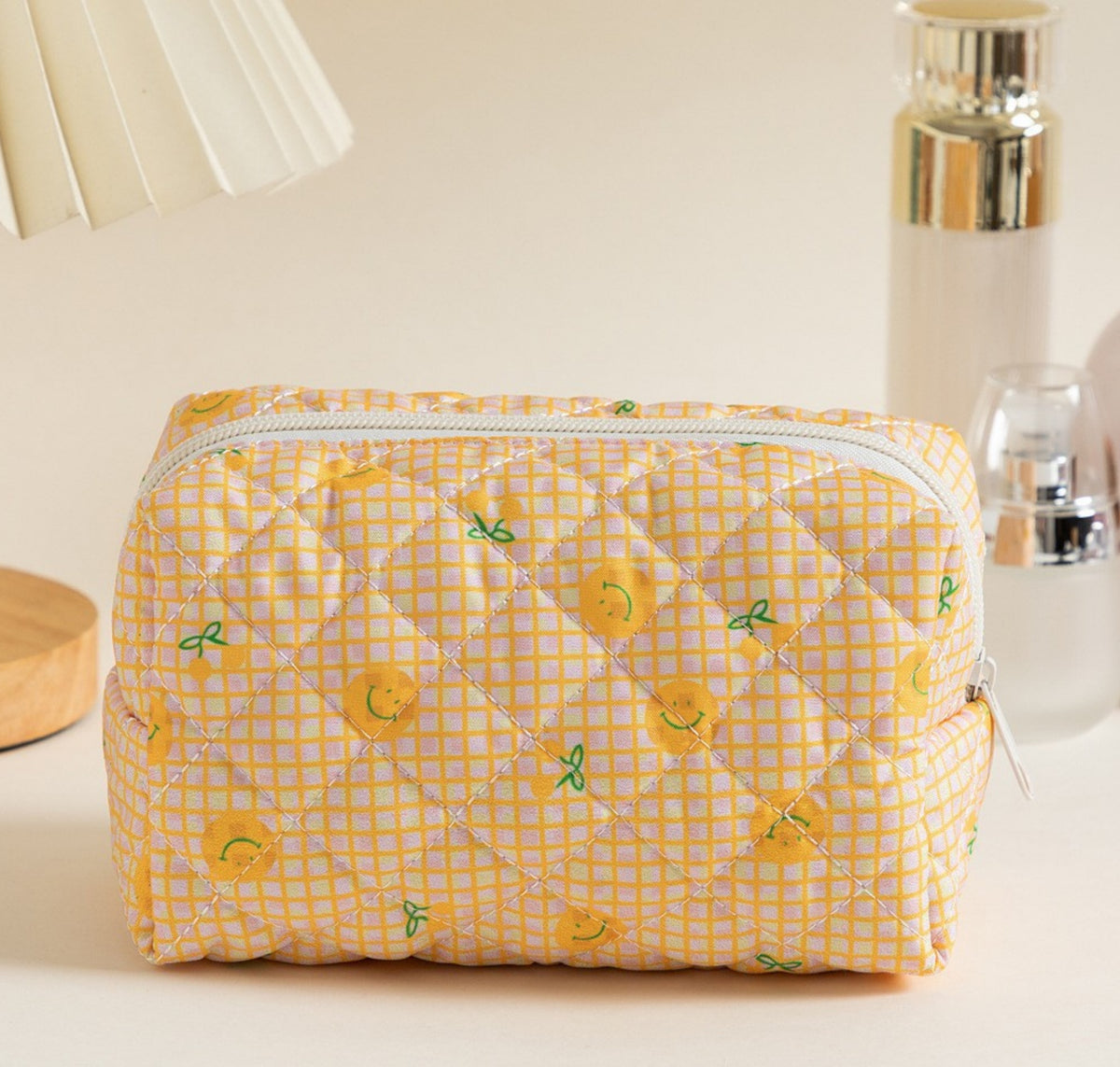 Quilted Boxy Makeup Bag With Zip Closure - NO39