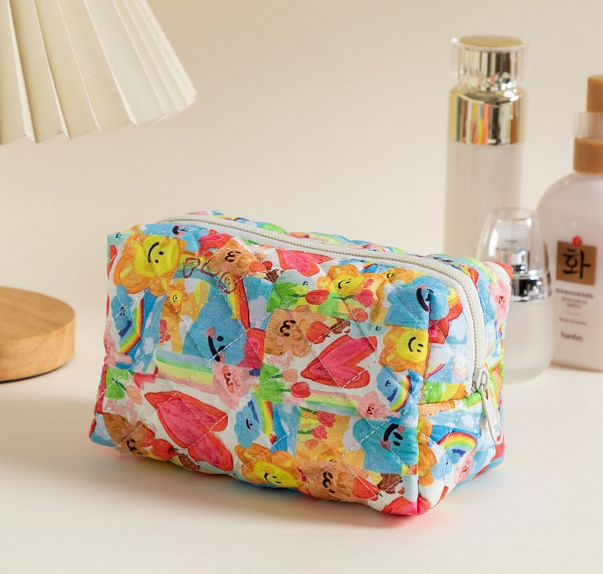 Quilted Boxy Makeup Bag With Zip Closure - NO43