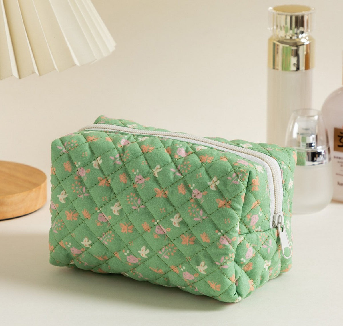Quilted Boxy Makeup Bag With Zip Closure - NO44