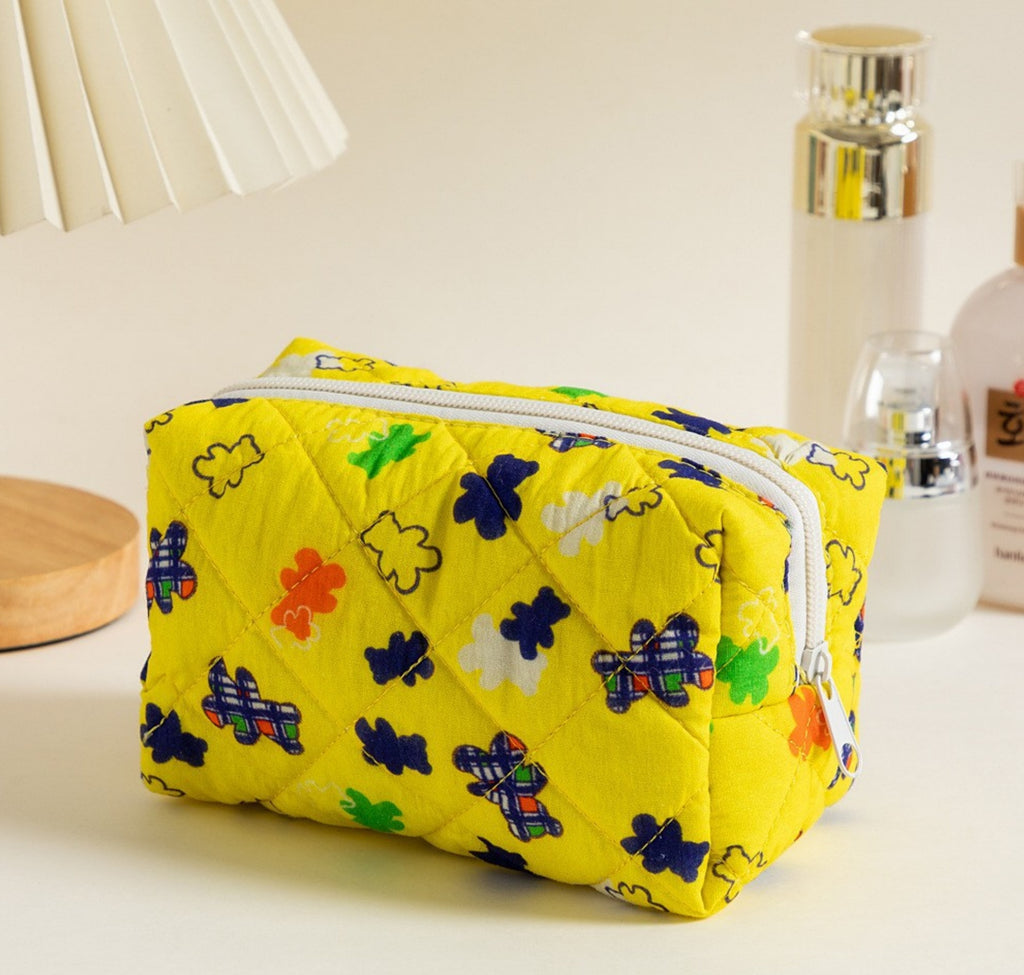 Quilted Boxy Makeup Bag With Zip Closure - NO45