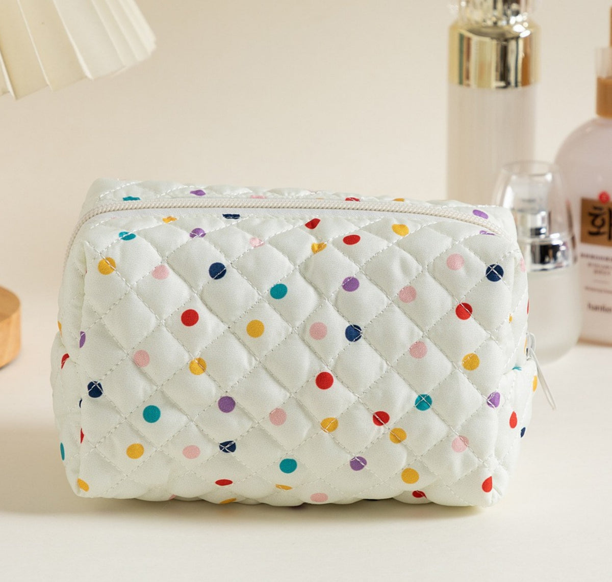 Quilted Boxy Makeup Bag With Zip Closure - NO47