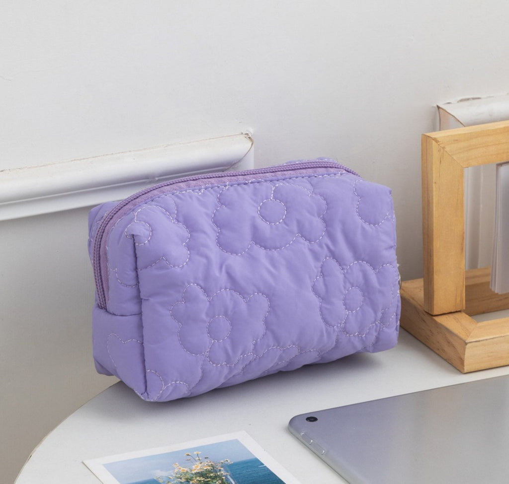 Quilted Boxy Makeup Bag With Zip Closure - NO49