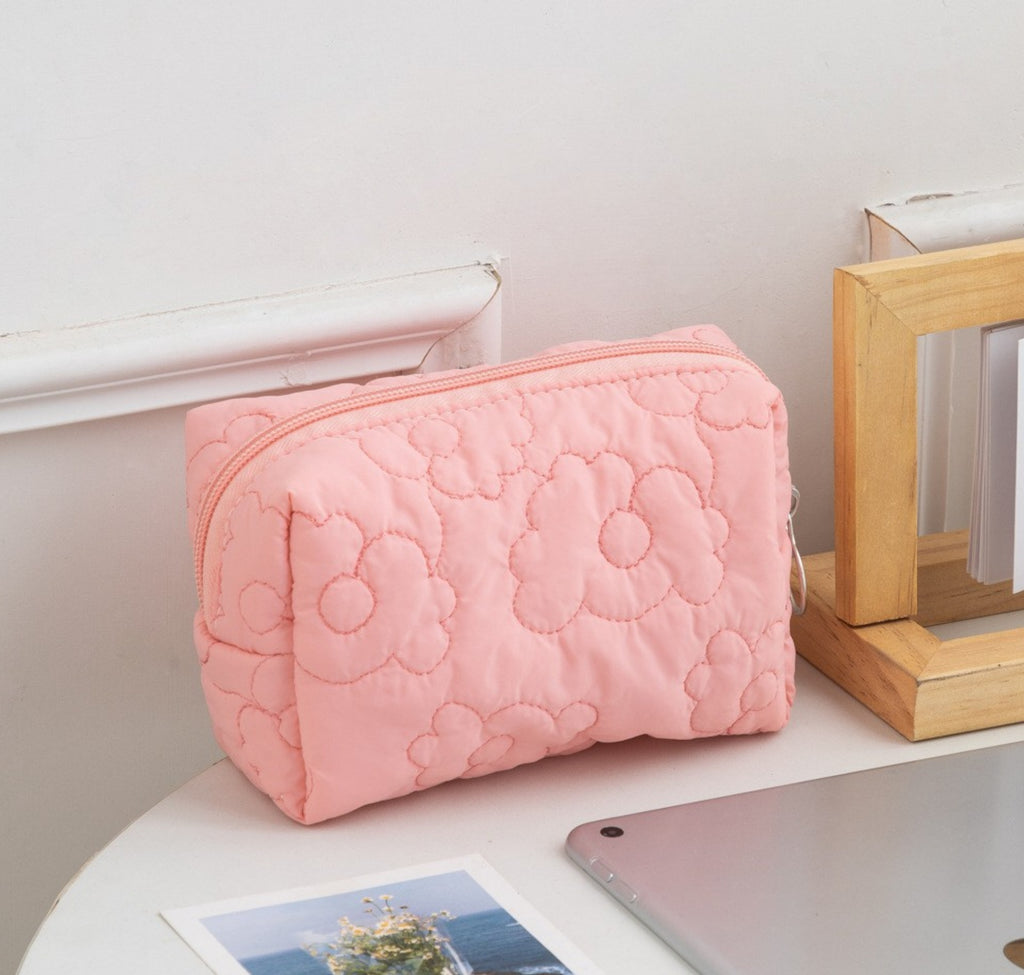 Quilted Boxy Makeup Bag With Zip Closure - NO52