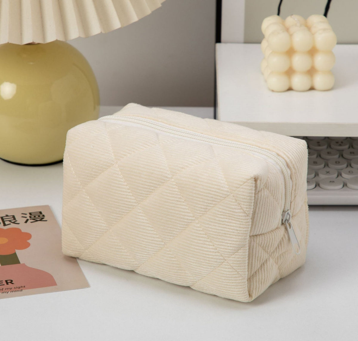 Quilted Boxy Makeup Bag With Zip Closure - NO54