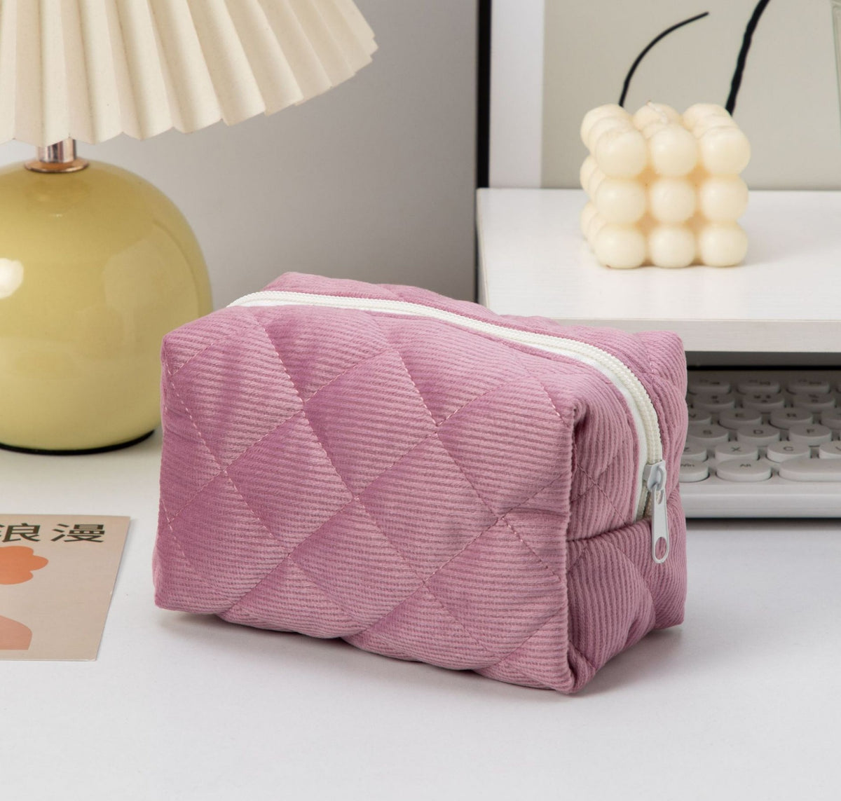 Quilted Boxy Makeup Bag With Zip Closure - NO55