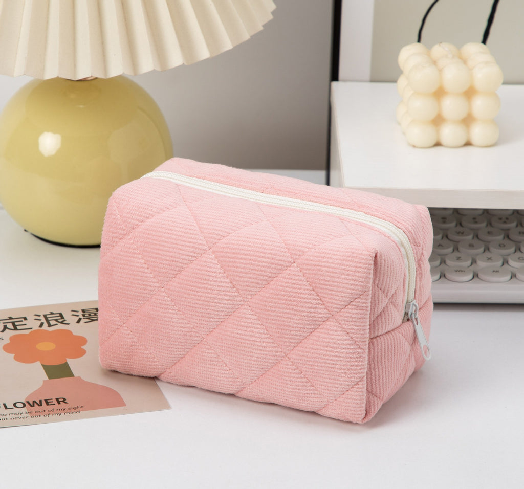 Quilted Boxy Makeup Bag With Zip Closure - NO56