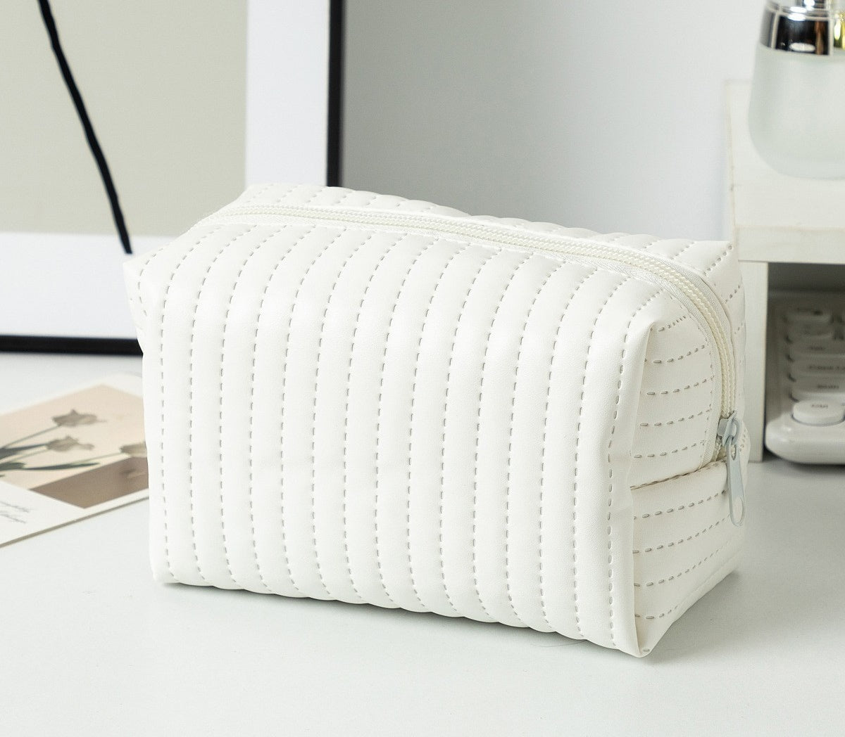 Quilted Boxy Makeup Bag With Zip Closure - NO60