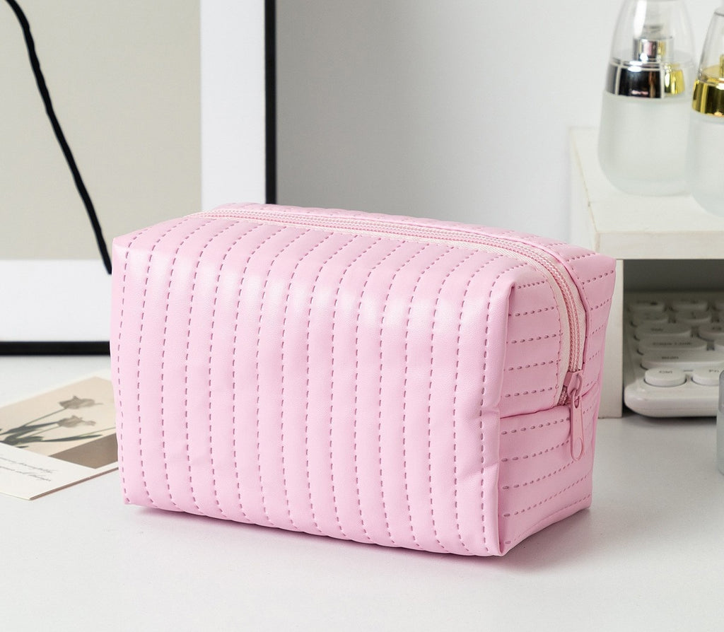 Quilted Boxy Makeup Bag With Zip Closure - NO61