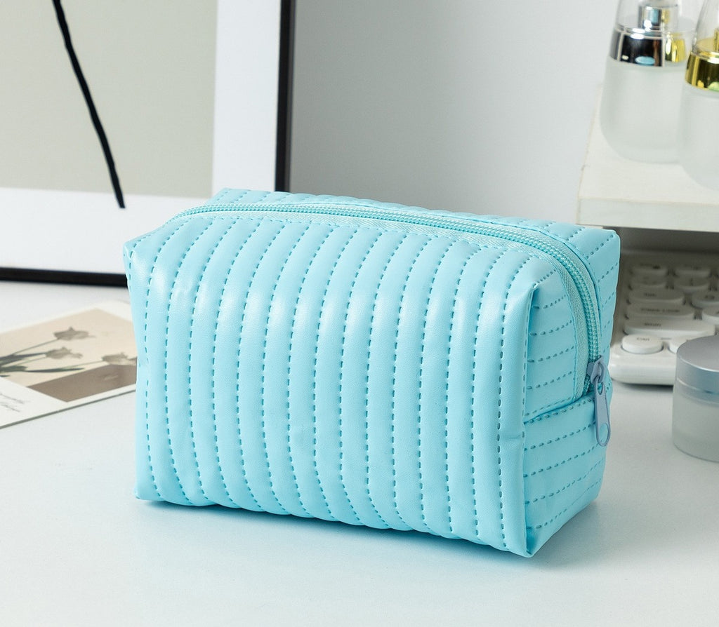 Quilted Boxy Makeup Bag With Zip Closure - NO62
