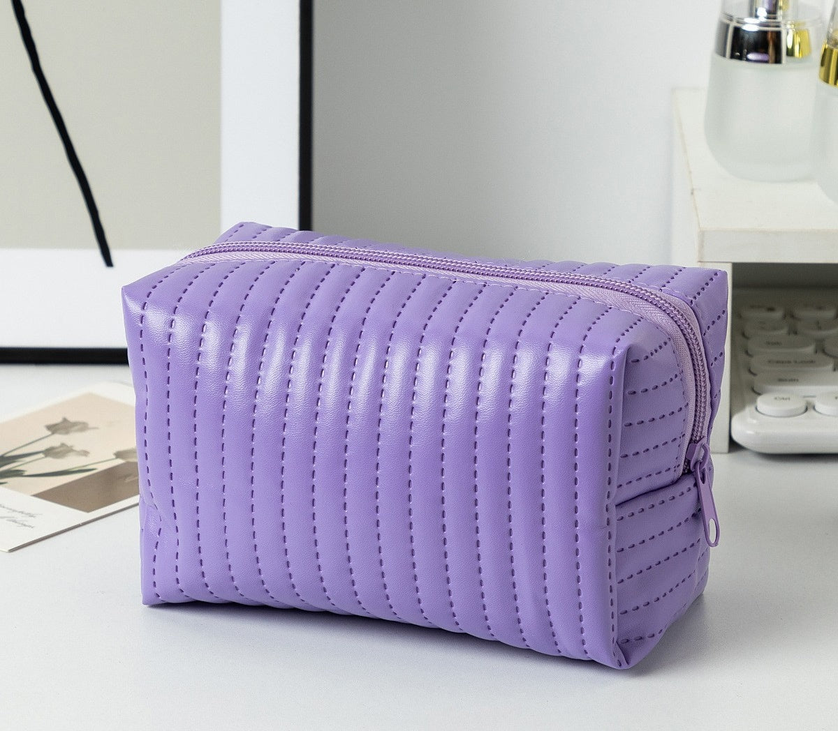 Quilted Boxy Makeup Bag With Zip Closure - NO64