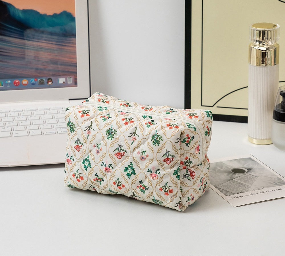 Quilted Boxy Makeup Bag With Zip Closure - NO68