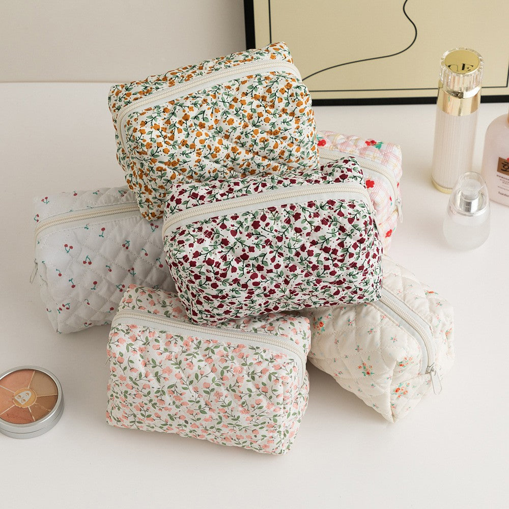 Quilted Boxy Makeup Bag With Zip Closure