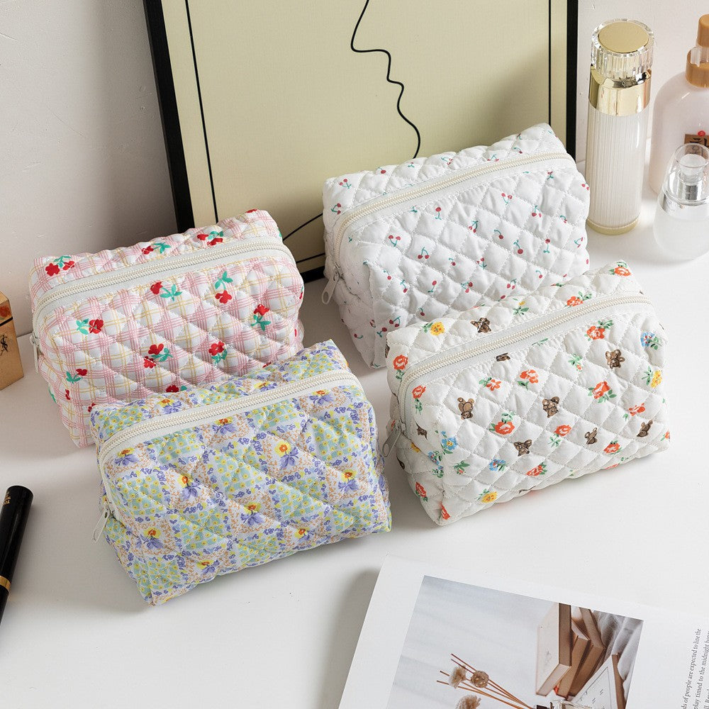Quilted Boxy Makeup Bag With Zip Closure - view 1