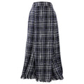 Frayed Hem Plaid Tweed Maxi Skirt - Blue