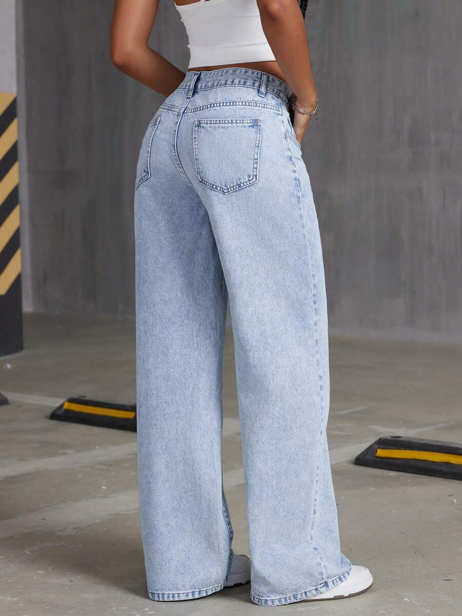 Ripped Knee Wide Leg Baggy Denim Jeans