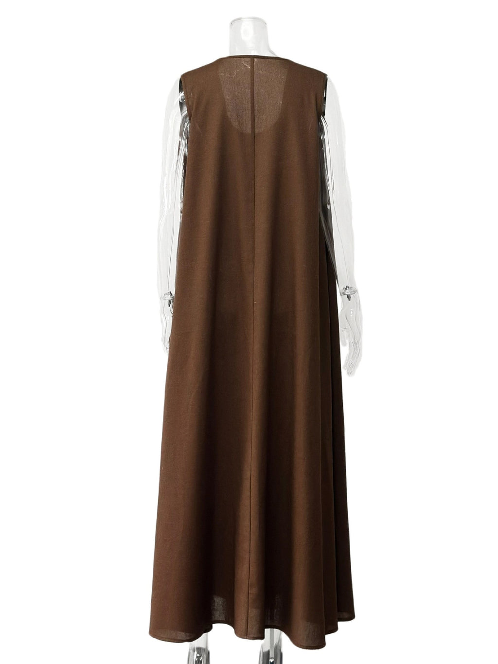 Scoop Neck Trapeze Maxi Dress - Brown - 1