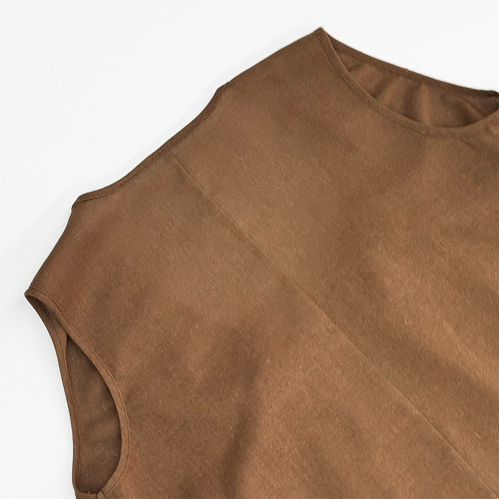 Scoop Neck Trapeze Maxi Dress - Brown - 5