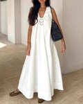 Scoop Neck Trapeze Maxi Dress - White