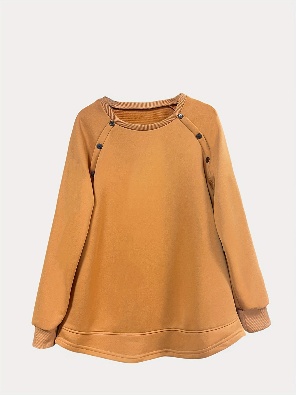 Button Detail Raglan Tunic Sweatshirt - Orange