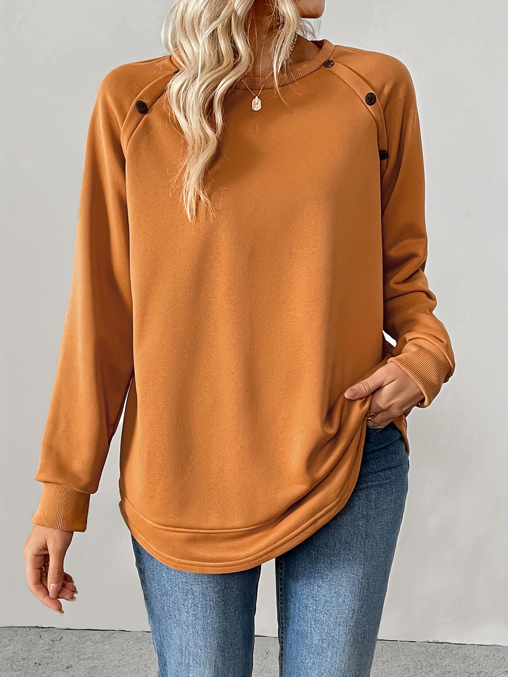 Button Detail Raglan Tunic Sweatshirt - view 1