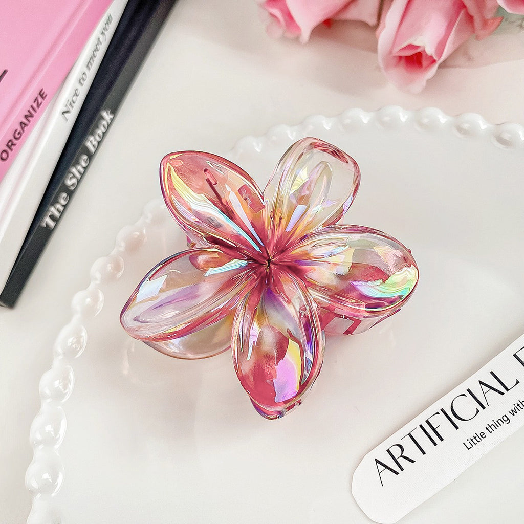 Iridescent Petal Flower Hair Claw Clip - BerryRed
